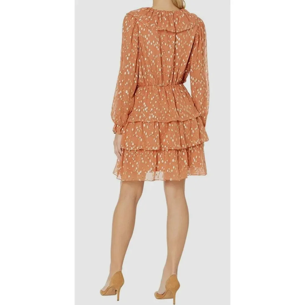 $348 Marie Oliver Womens Orange Silk Metallic V-Neck Una Mini Dress Size M - Picture 3 of 4